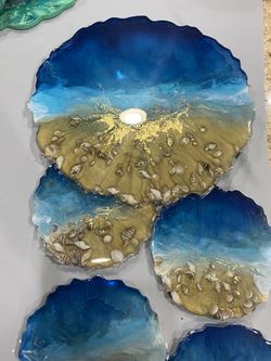Handmade resin tray & 4 coasters - ocean set - unique gift idea!