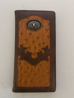 Western Rodeo Wallet Ostrich Print Longhorn Concho