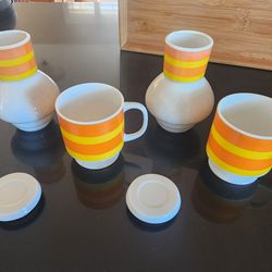 Two Japanese nightstand water jug and cups combo