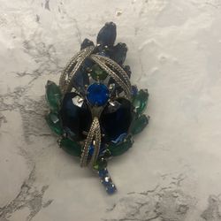 Vintage Brooch Silver With Rhinestone 