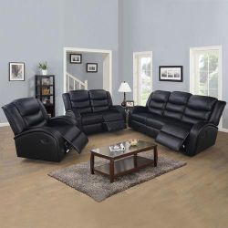 Black Manual Reclining Couch Set 3 Pieces