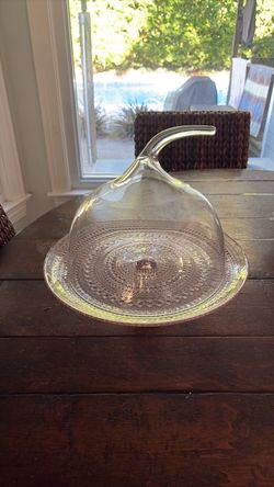 Glass cake stand & cover.