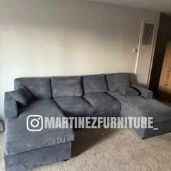 BRAND NEW DARK GREY DOUBLE CHAISE SECTIONAL SOFA COUCH