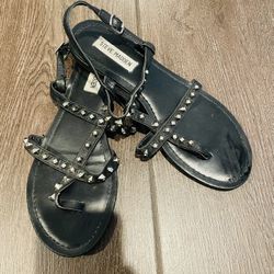 Steve Madden Sabela Black Leather Sandal 9 