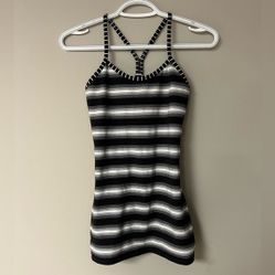Lululemon Power Y Luon Capilano Black &amp; White Stripe Tank Top
