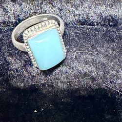 Size 8.5 Aqua Calcedony Sterling Silver Ring. 