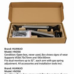 HUANUO HNDS6 Dual Monitor Arm Mount – Gas Spring, Fits 17"-32", VESA Compatible