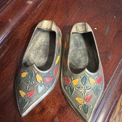 Vintage Brass India Slipper Ashtrays / Trinket Dishes 