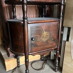 Antique Colonial Wood Humidor Smoking Accessory Box / Accent Telephone Stand