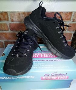 Skechers Elite Black Memory Foam Air-Cooled Black Tie-Up Sneakers Shoes Breathable  Womens 7.5 