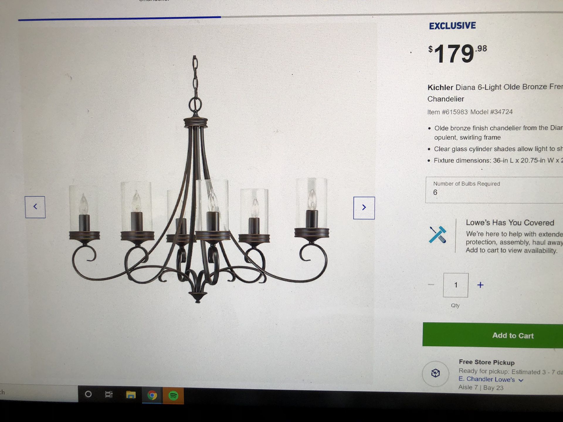 Kichler Diana 6-light old bronze French country cottage chandelier