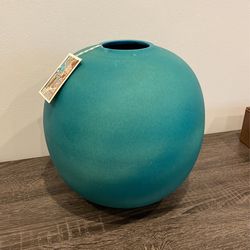 Turquoise Ceramic Vase 11” Diameter Brand New Made In Portugal