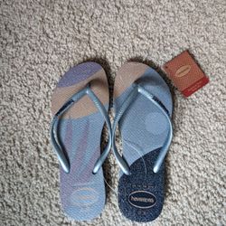 New!  Havaianas Women's Slim Palette Glow Flip Flop Sandals - Ashley Blue, Size 7/8