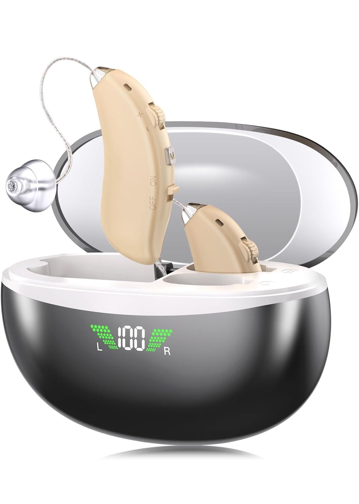 Hearing Aids, Noise-Cancelling 16-Channel OTC Amplifiers, 3 Modes, Charging Case