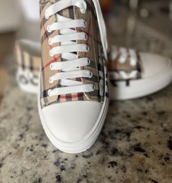 BurberyMen' low Top sneaker vintage check canvas & logo,  Appro
