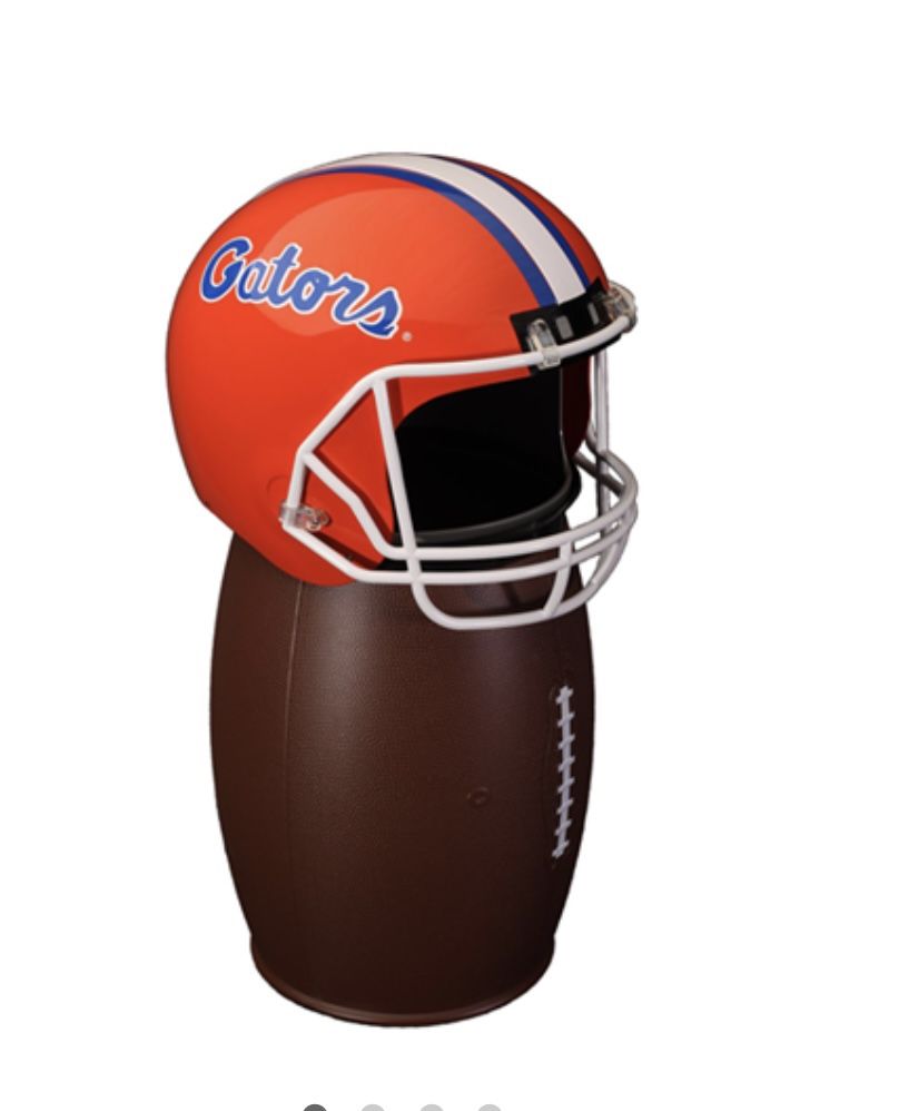 Football Container with University of Florida Helmet A multi-purpose container on top of a 6 gallon football style base