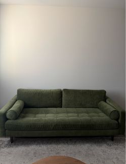 Modern Olive Green Velvet Sofa – Excellent Condition – Must Go!