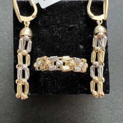 14k White And Yellow Gold Earrings And Ring Set 