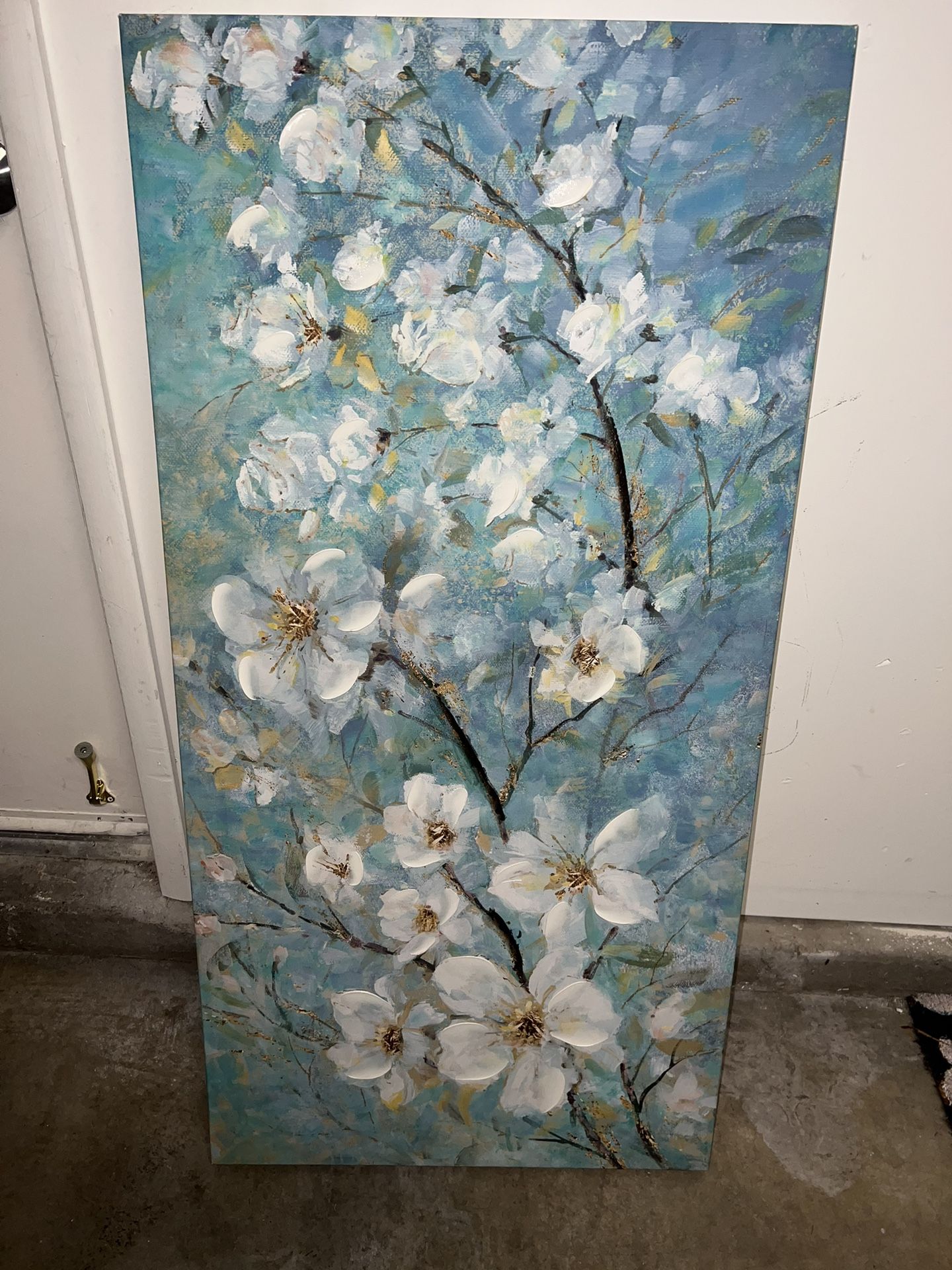 Teal With Floral Art Canvas Painting 