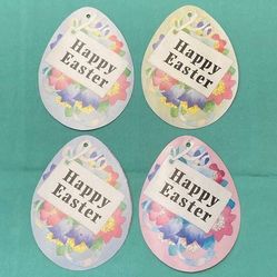 Set of 4 vintage Easter egg cardstock decorations with flowers & animals 5” X 3”