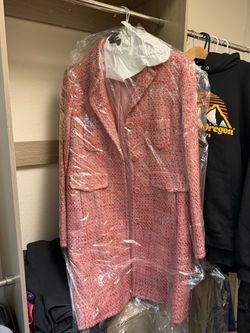 Pink Tweed Boucle Button-Front Coat BCBG