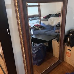 Large Heavy Wood Framed Mirror 