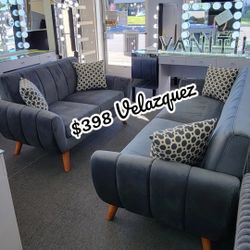 ✅️✅️2 pc dark grey velvet fabric mid century modern sofa and love seat set Langley street wooten✅️