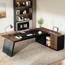 Tribesigns 78" L-Shaped Executive Desk, Large Modern Office Desk with Drawers and File Cabinet, Business Furniture with Storage Shelves, Big Computer 