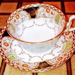 Royal Stafford  'Tartan Pattern' Vintage Hand Painted Gilt Fine Bone China 'Made In England' Beautiful 1 Tea Cup & Saucer, No Chips Or Cracks 