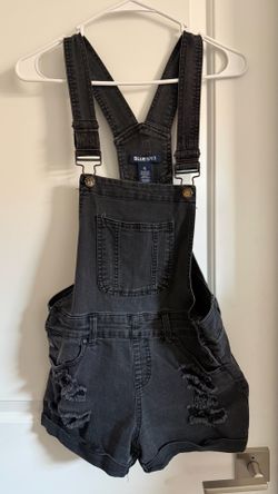 Black distressed overalls