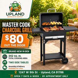 🔥 BRAND NEW MASTER COOK CHARCOAL BBQ GRILL WITH TWO SIDE TABLES — $80 OUT THE DOOR! 🔥