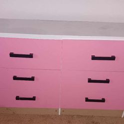 Pink And White 6 Drawer Dresser 