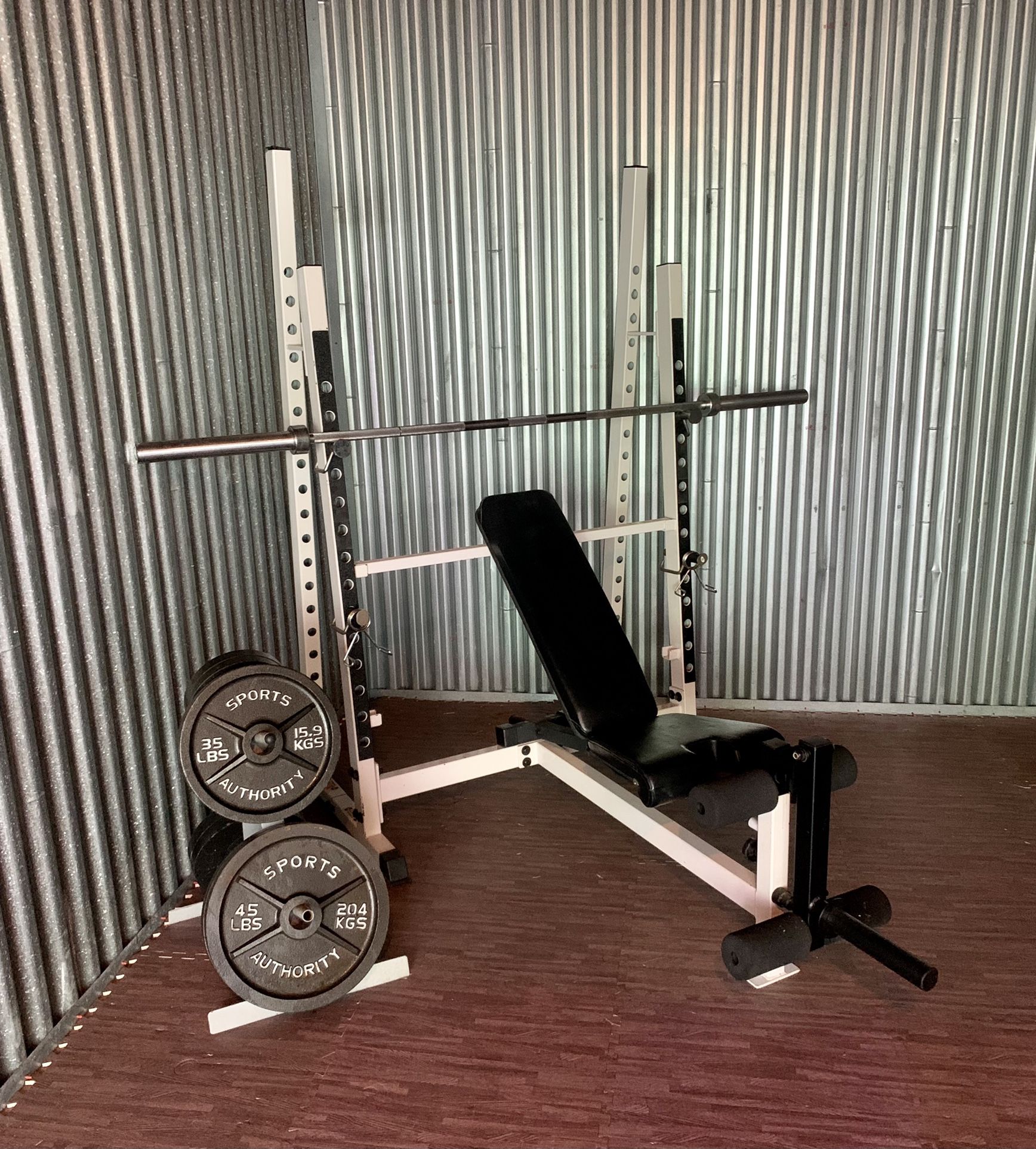 York Squat Rack + Adjustable Bench Press + 300lbs Olympic Weight Set