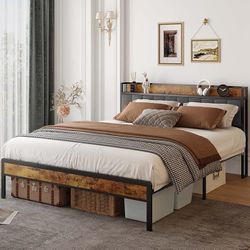 Metal and wood bed frame - Queen size