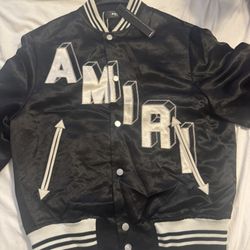 AMIRI SATIN CROPPED VARSITY JACKET - BLACK