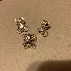 Gold Plated Panda Bear With Rhinestones Earring Set With Matching Adjustable Ring…