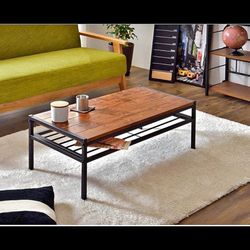 Nordic Style Solid Wood Coffee Table with Shelf, 90cm Rectangular Low Table, Natural Wood Finish, Mo
