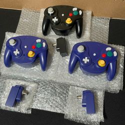 PGYFDAL Wireless Game Cube Controller, 3 Pieces 2.4G Wireless Classic Gamepad W/ Receiver Adapter for Wii Game Cube NGC GC (Dark Blue and Black)