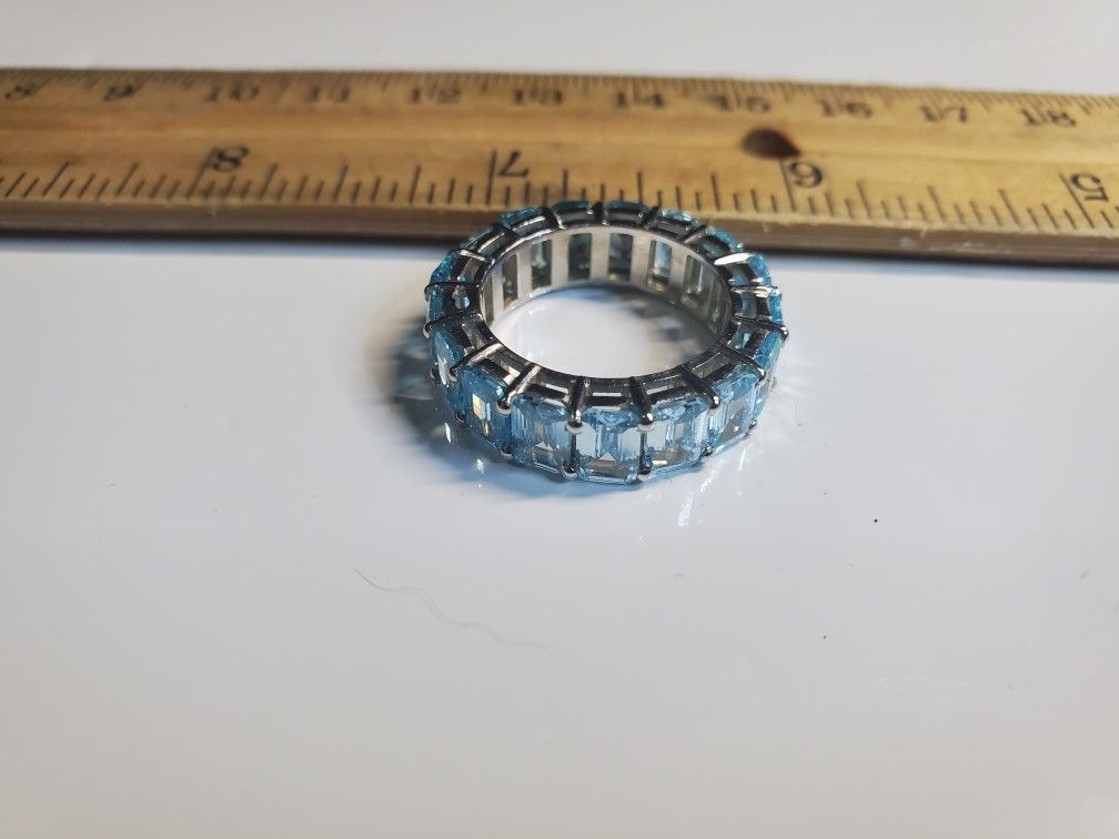 Silver Rhodium Plated, Moissanite Diamond Ring VVS White Passes Dismond Tester Size 7