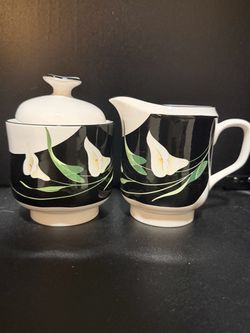 Sango Quadrille Black Lilies Porcelain Creamer and Sugar Bowl Set