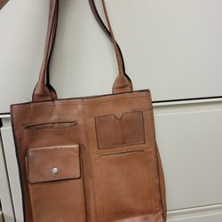 Clarks Genuine Leather Tote BagCognac Brown Shoulder Bag with Pockets