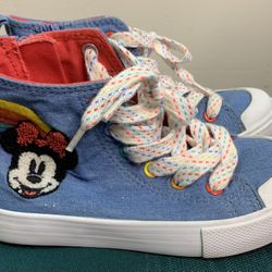 Disney Embroidered Minnie Mouse with rainbow girls size 11 Denim high tops sneakers shoes 