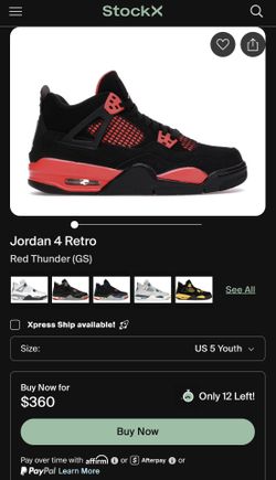 Jordan Red Thunder 4s Size 5
