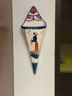 Vintage HB Henriot, Quimper, France, wall pocket vase, Breton  woman
