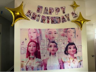 K-pop birthday banner and backdrop