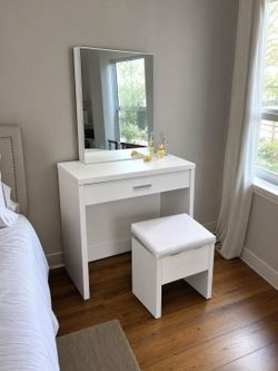 Elegant White Vanity Table & Chair | Finance Available