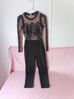 IRIS Floral Lace Jumpsuit in Black & Tan Size Small