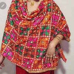 Bridal Bollywood Embroidered Silk Chiffon Phulkari dupatta scarf wrap shawl Multicolor 