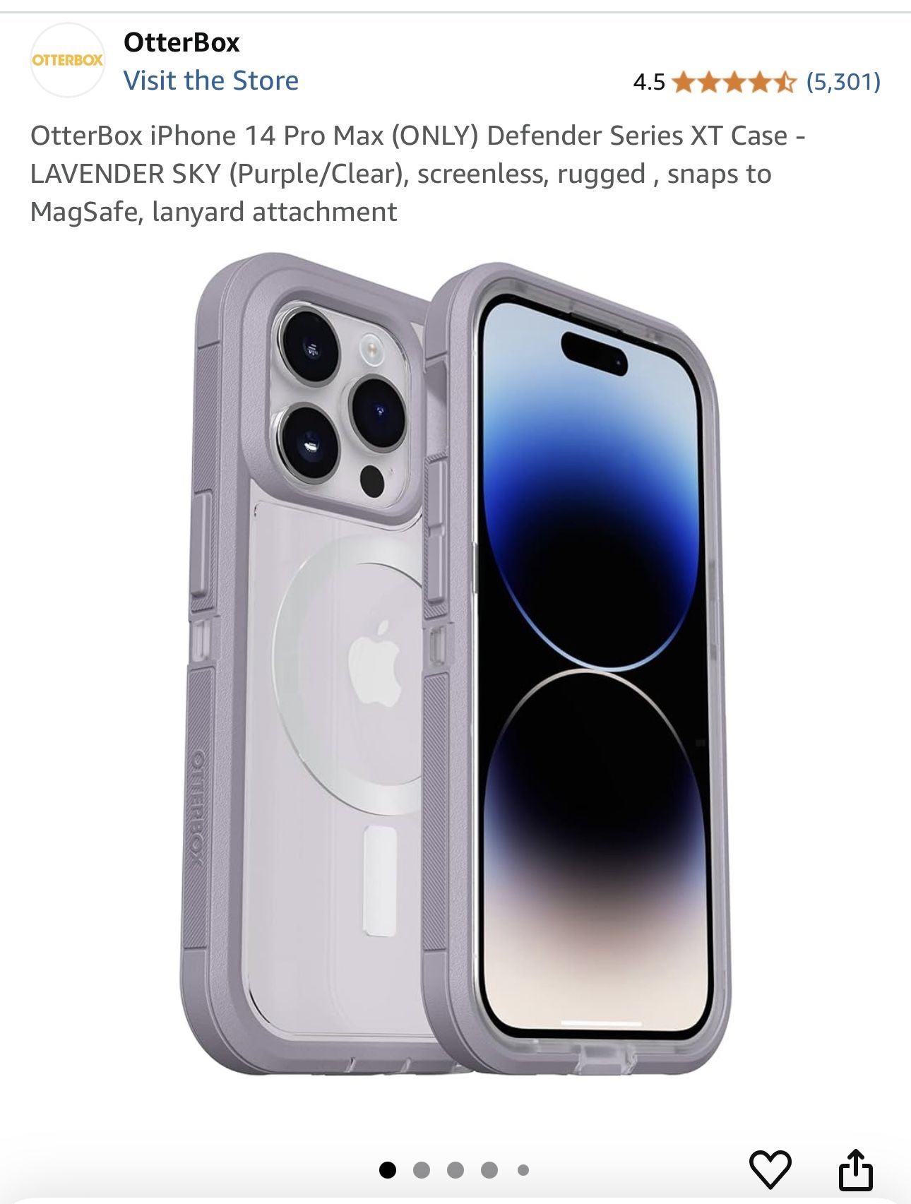 New In Box OtterBox DEFENDER XT Clear Series iPhone 14 Pro Max Case - Lavender Sky