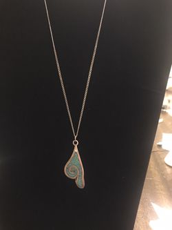 Crushed Turquoise Pendant w/ silver tone chain #203